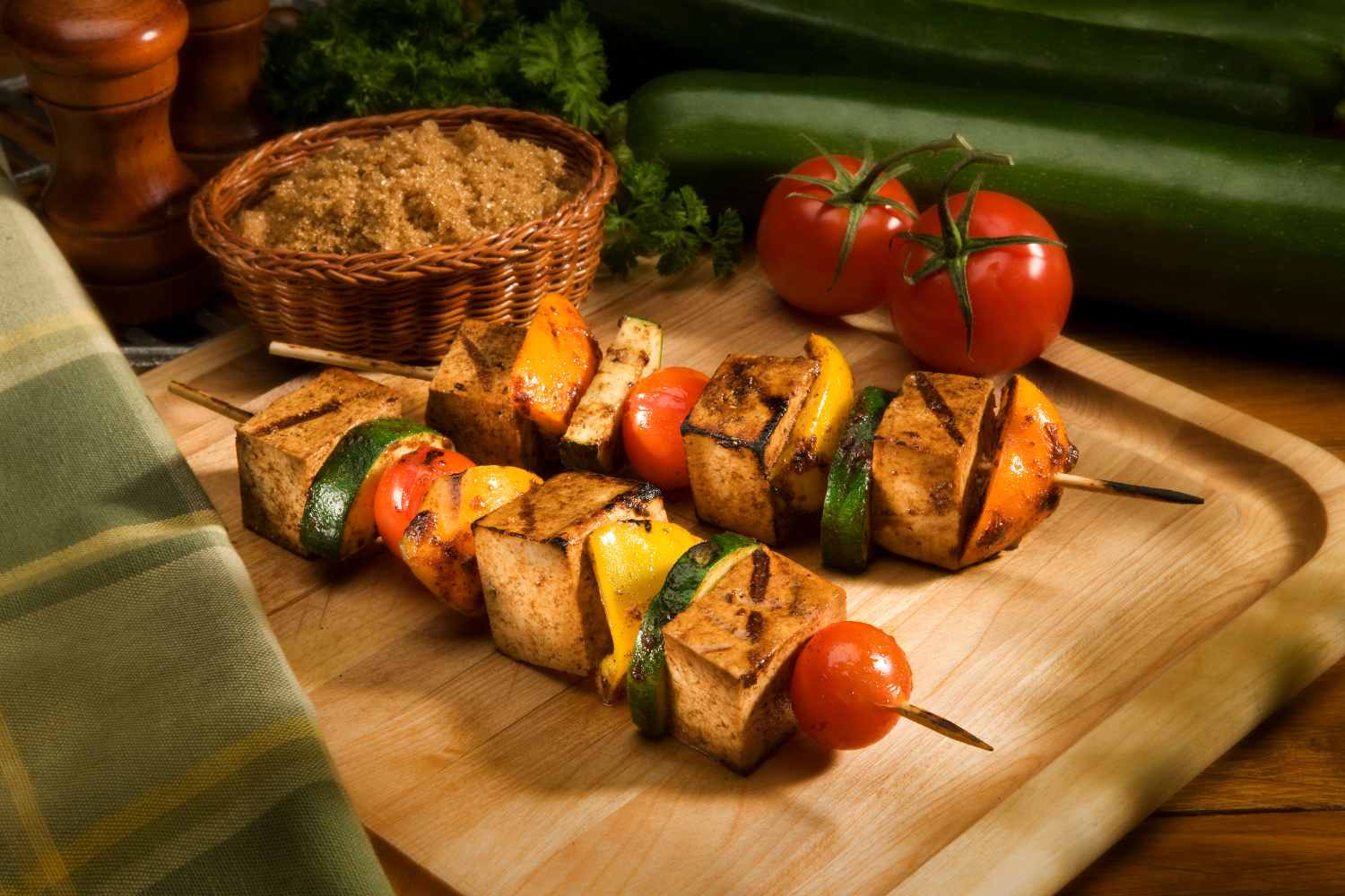 Brochetas de tofu y verduras