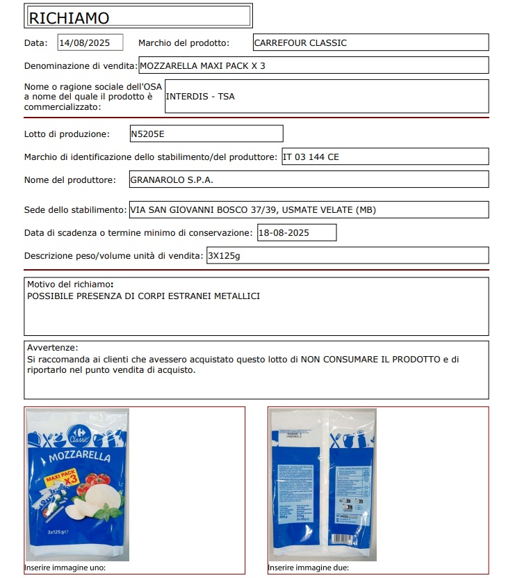 Mozzarella Carrefour reclama