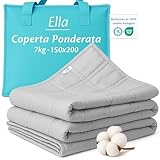 Ella Weighted Blanket 150x200 7kg - Manta lastrada relajante para dormir y antiestrés - 7 capas, perlas de vidrio hipoalergénicas, capa exterior de suave algodón - Manta lastrada