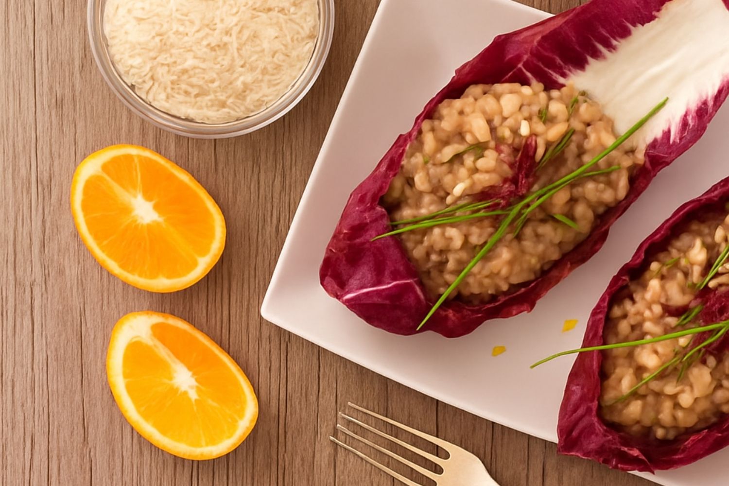 Risotto de achicoria y naranja