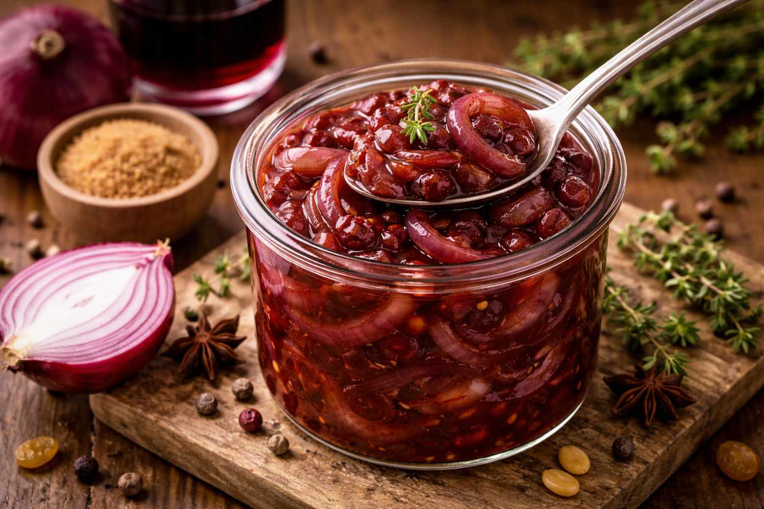 cebollas rojas agridulces en vino tinto