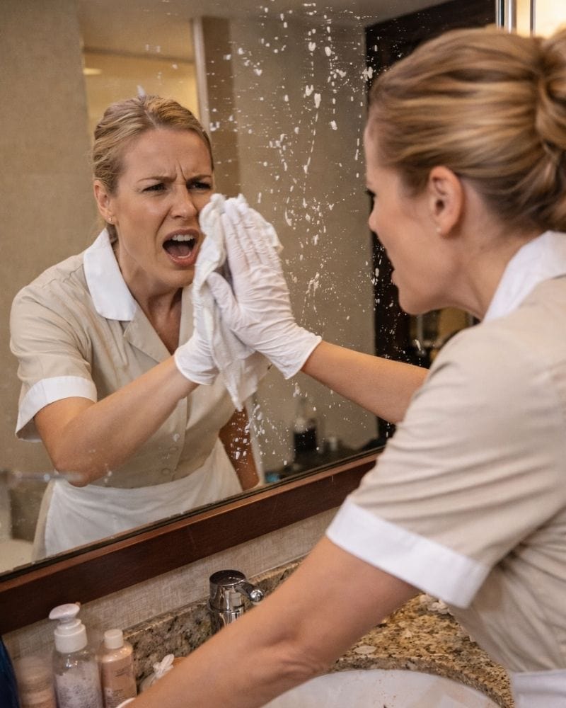 limpieza limpiando la pasta de dientes del espejo del baño