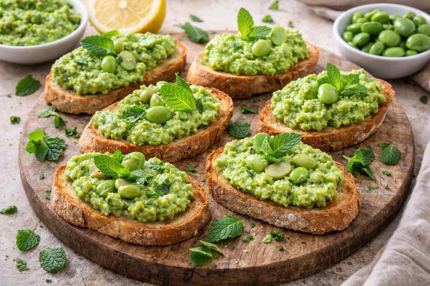 cestas de habas y menta