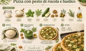 Pizza de rúcula y pesto de albahaca con masa madre: la receta con calabacines y nueces