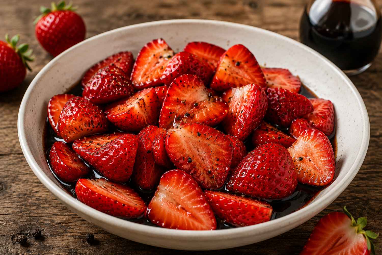 fresas, pimienta y balsámico