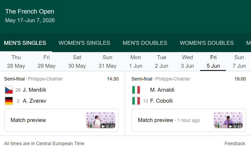 semifinales individuales masculinas de roland garros 2026