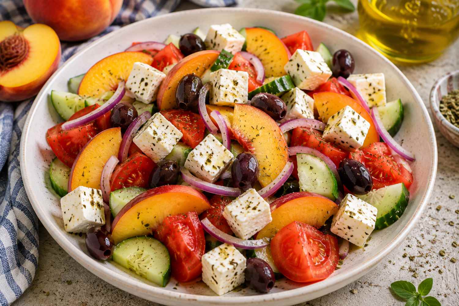Ensalada griega con melocotones