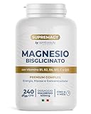 BISGLICINATO DE MAGNESIO SUPREMAGY 450 mg (suministro para 4 meses) 240 CPR - Magnesio completo | Vitamina B12, B1, B2, B6, C y Coenzima Q10 | Suplemento Cansancio Físico y Mental - Vegano y Made in Italy