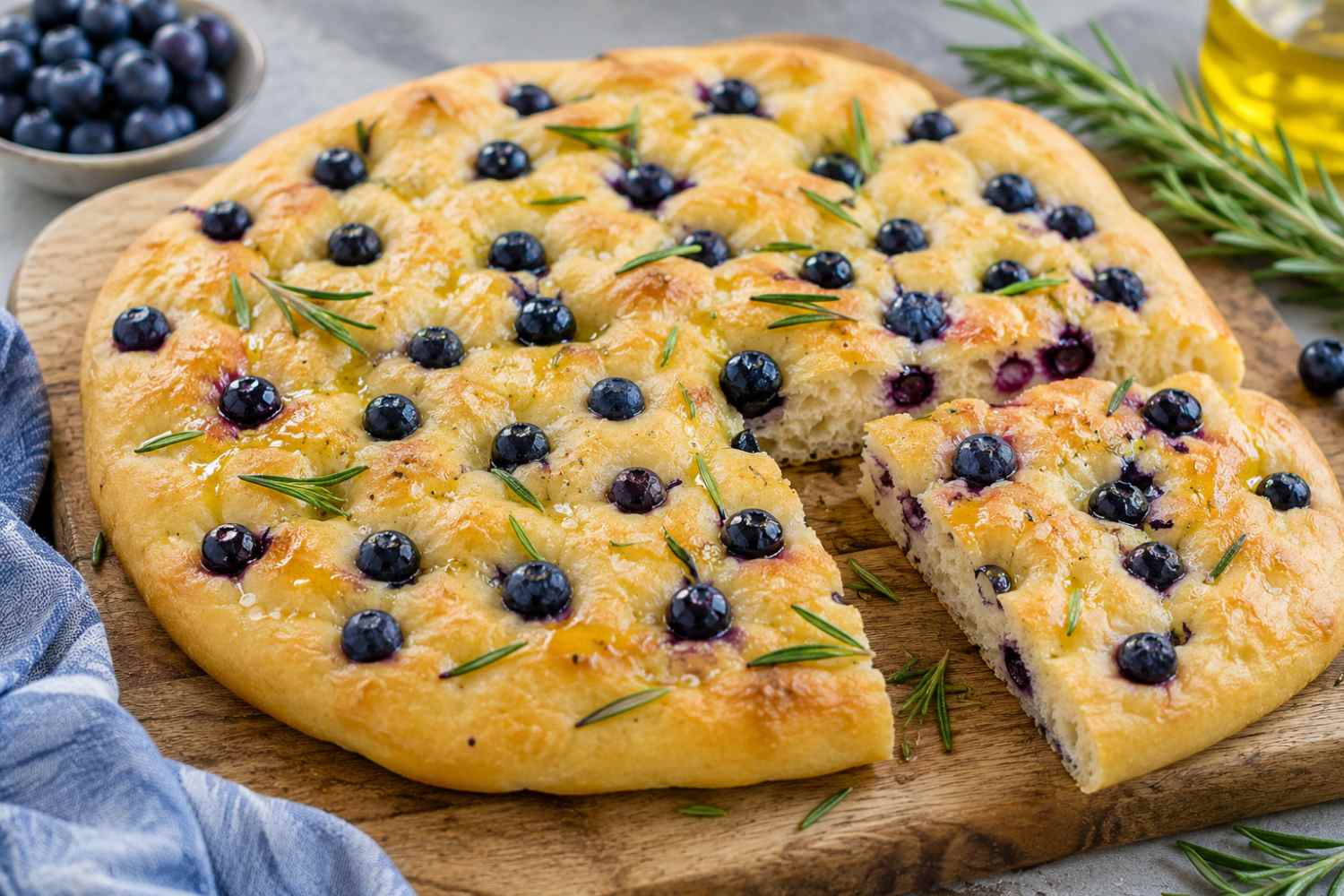 focaccia de arándanos y romero