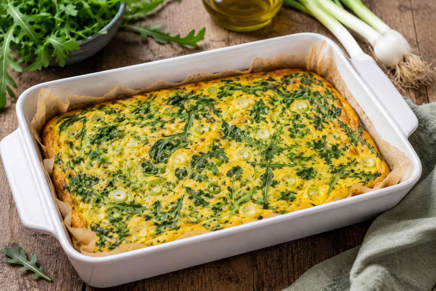 tortilla de cebolleta y rúcula