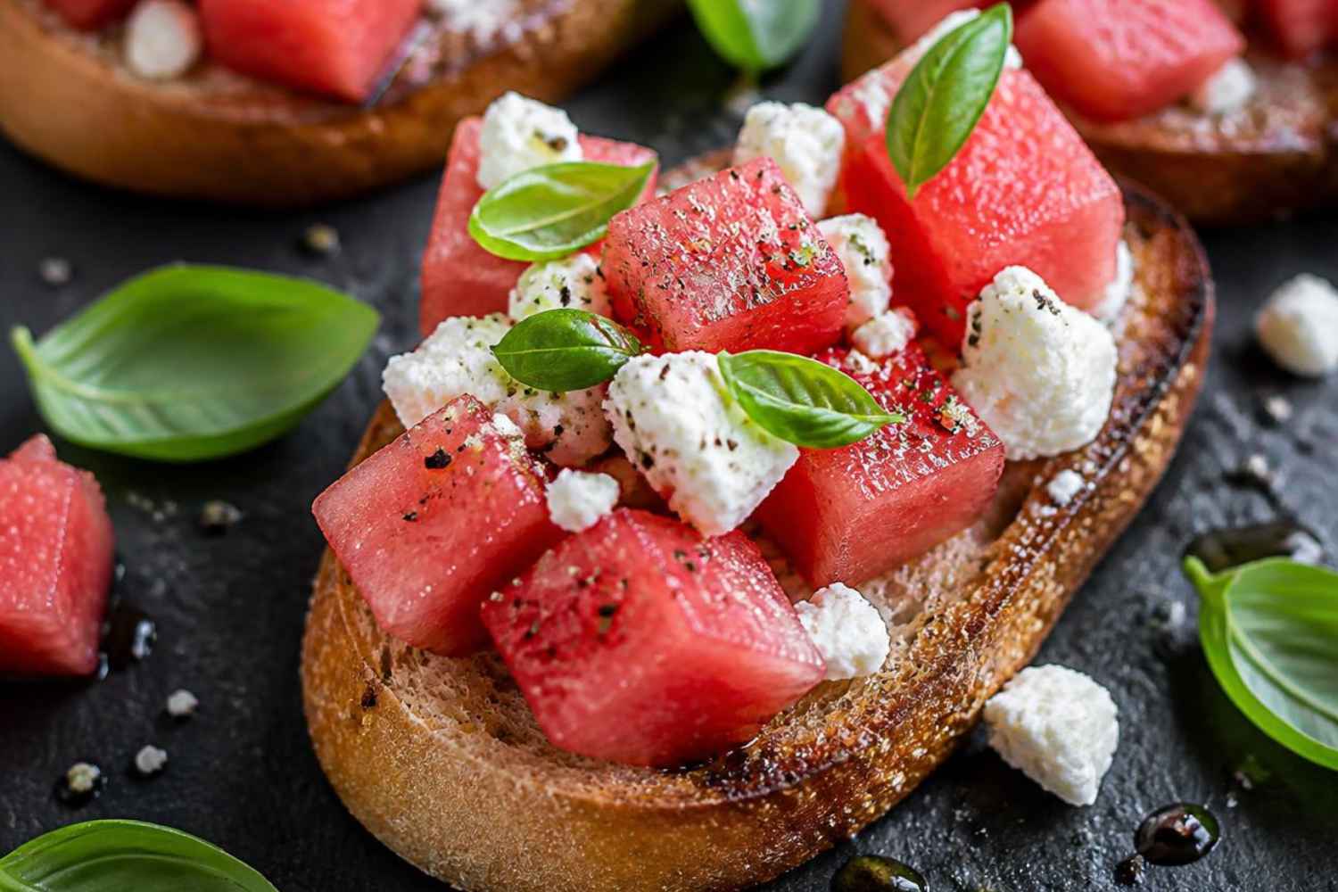 Bruschetta de queso feta y sandía