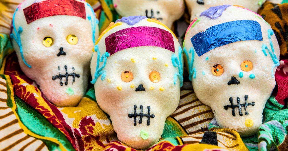 three mexican sugar skulls candies