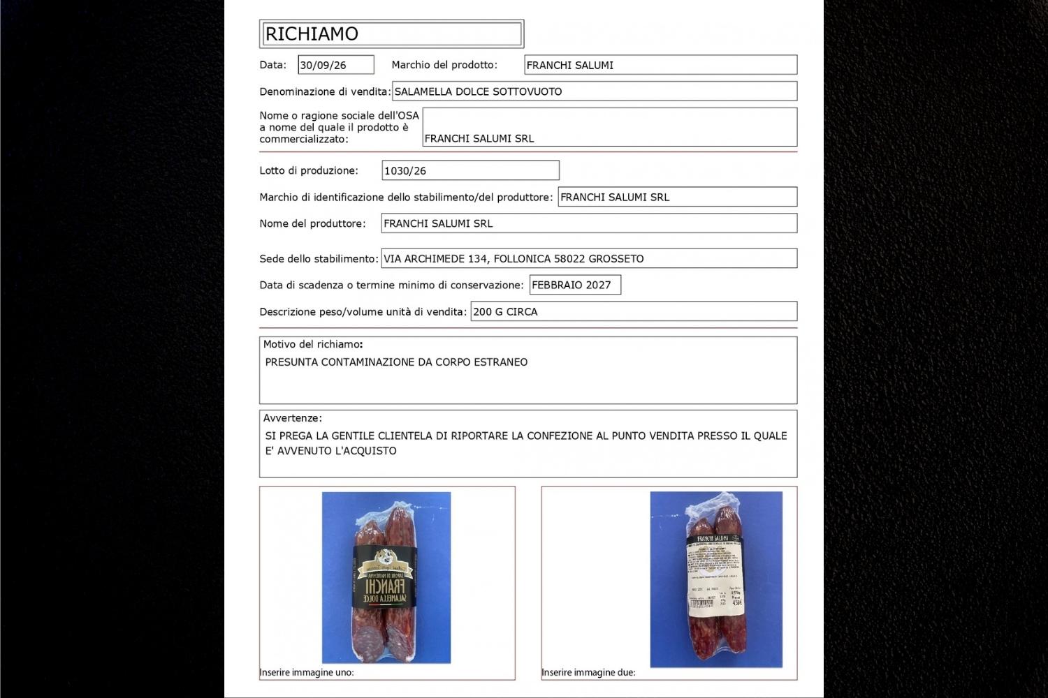 retirada de salami dulce envasado al vacío
